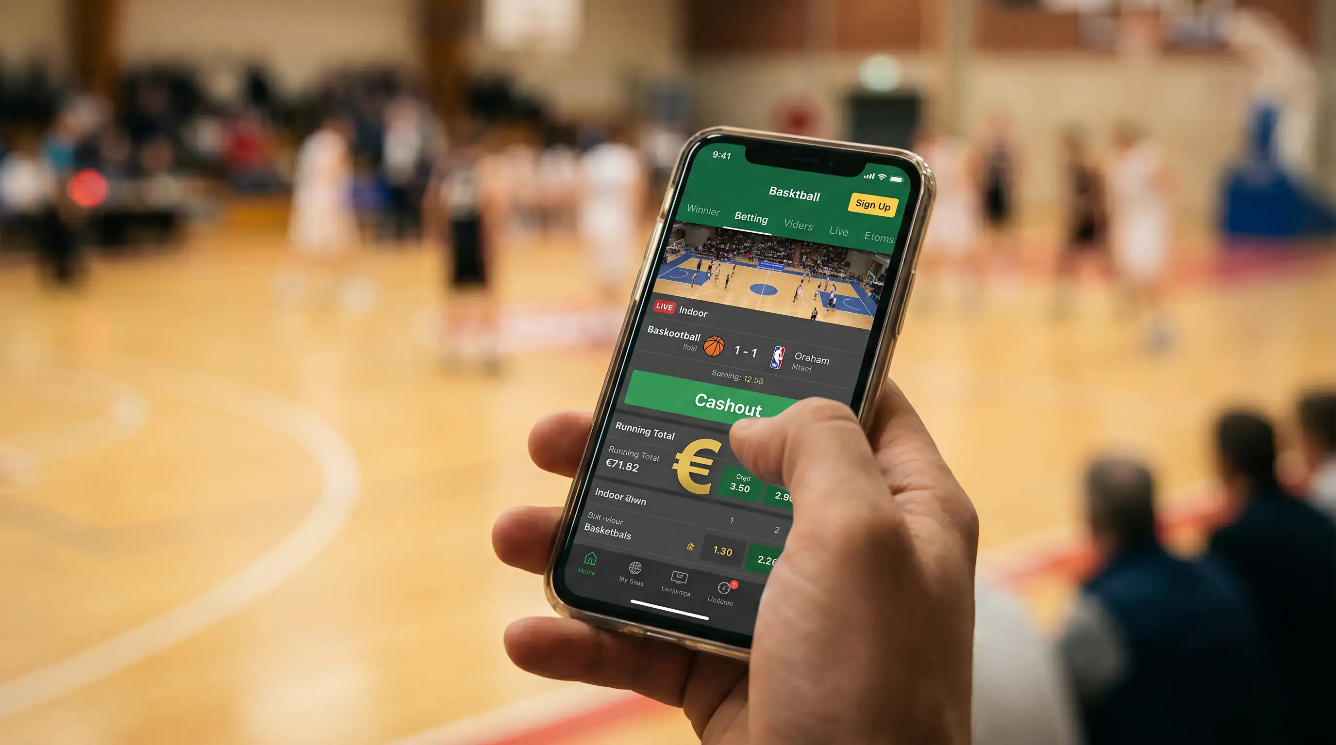 Cashout бутон в live раздел при активна баскетбол среща