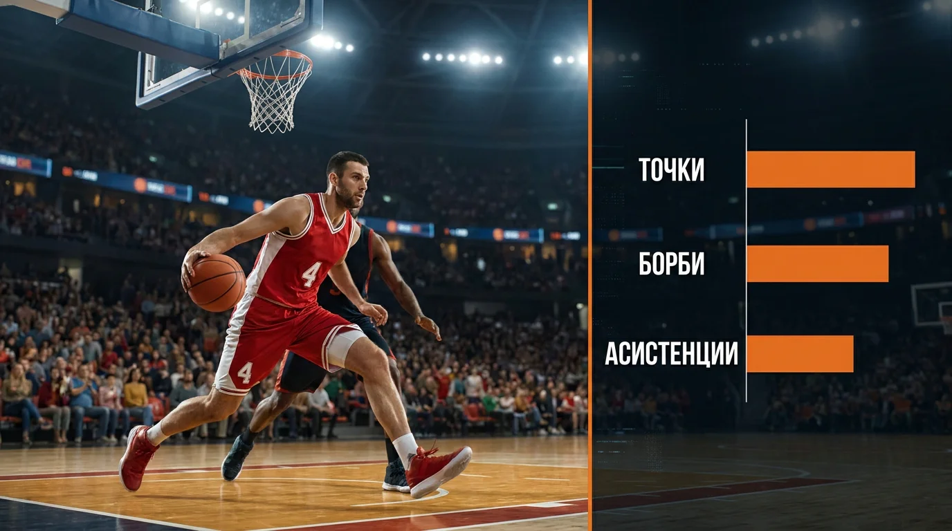 NBA играч в действие със статистическа графика на player props
